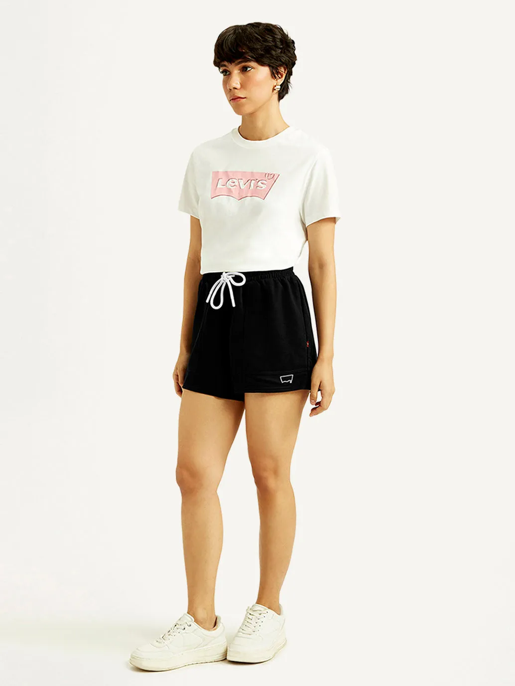 Women's Mid Rise Black Straight Fit Shorts