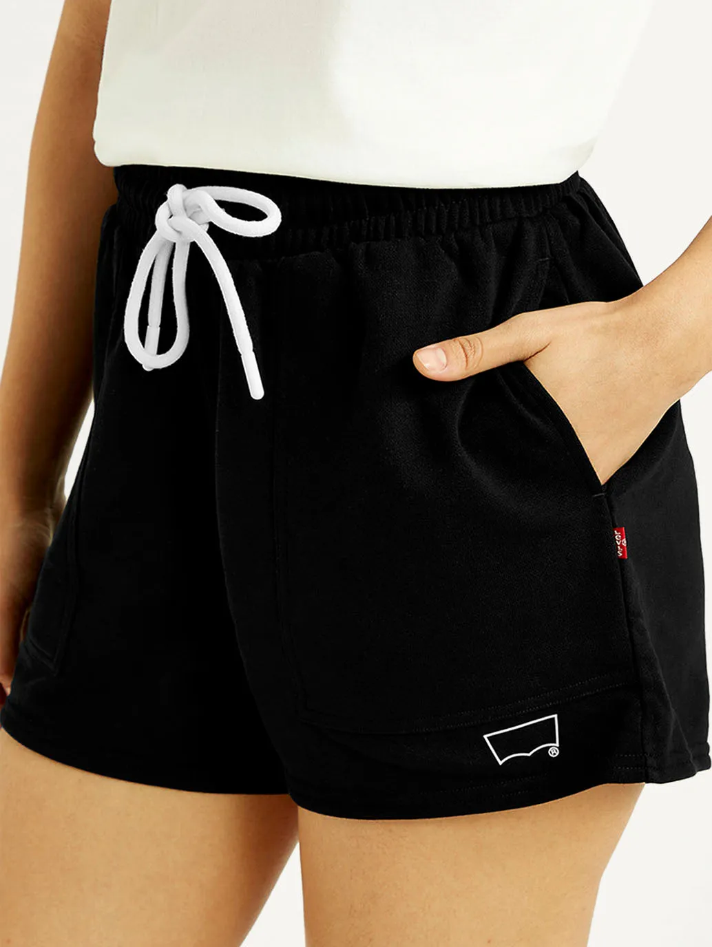 Women's Mid Rise Black Straight Fit Shorts