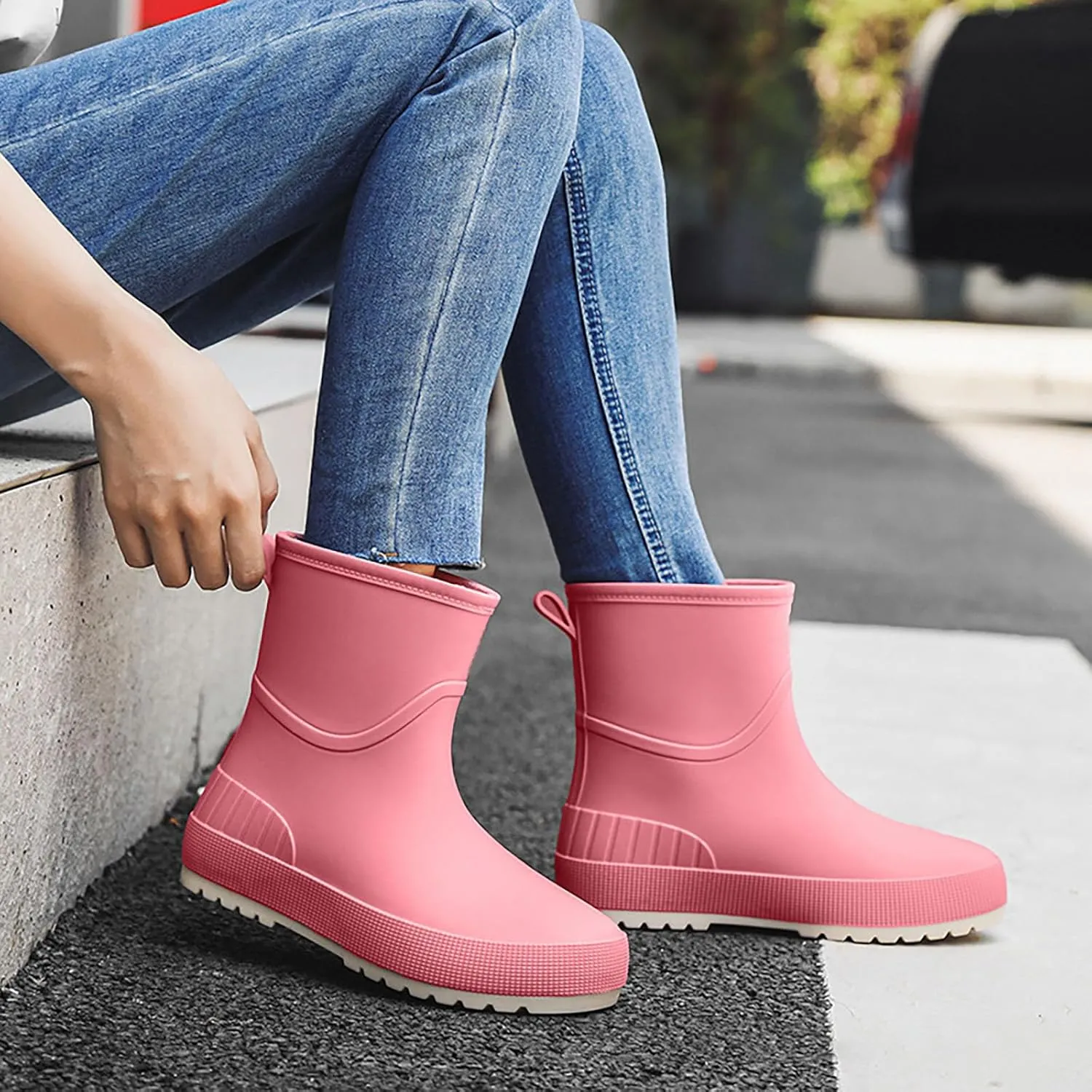 Womens Rain Boots Tall Mens Grounded Footwear Block Heeled Booties Hiking Barefoot Shoes Short Rain Boots for Women Waterproof Garden Shoes Womens Winter Boots