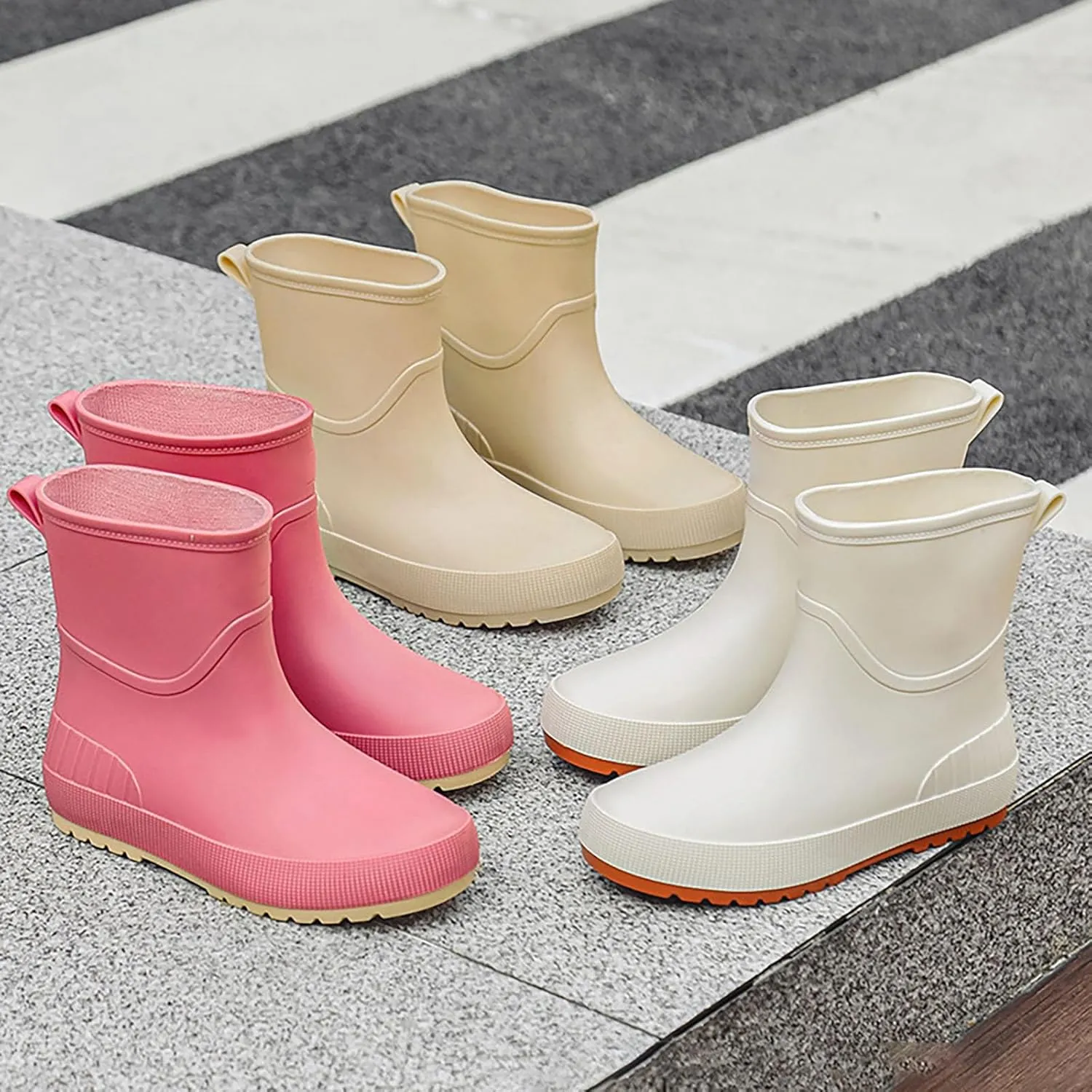 Womens Rain Boots Tall Mens Grounded Footwear Block Heeled Booties Hiking Barefoot Shoes Short Rain Boots for Women Waterproof Garden Shoes Womens Winter Boots