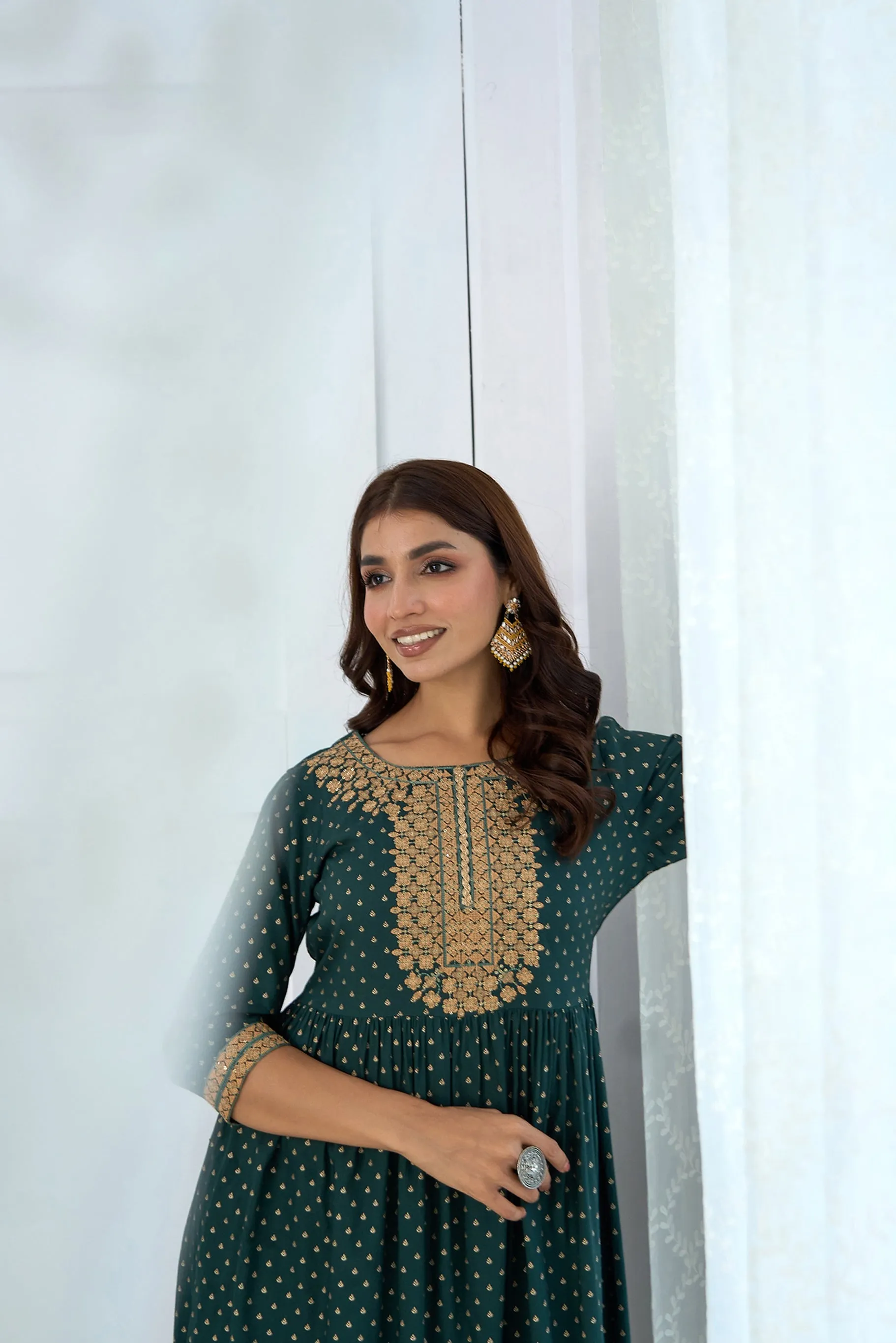 Womens Rayon Rama Green Nyara Cut A-Line Kurta