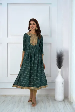 Womens Rayon Rama Green Nyara Cut A-Line Kurta