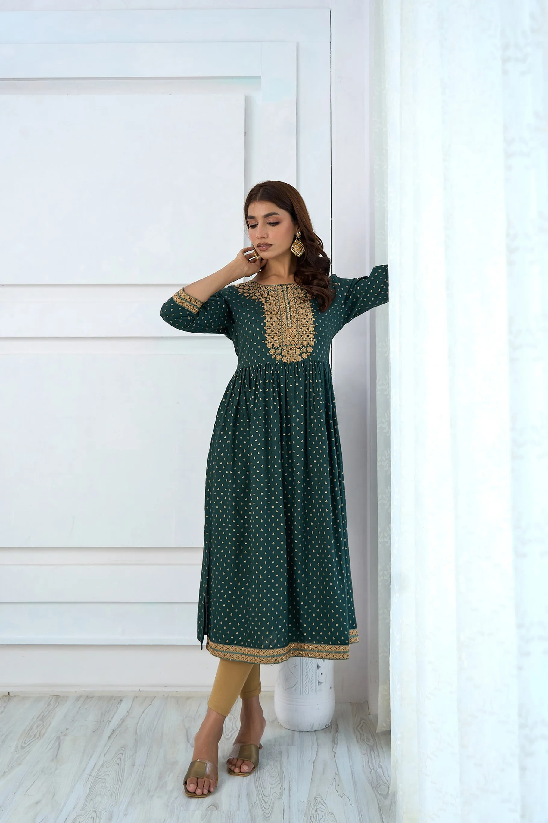 Womens Rayon Rama Green Nyara Cut A-Line Kurta