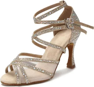 Women's Rumba Samba Latin Dance Shoes - Ballroom Party Sexy Black Sandals, 5CM/2Inch Heel Height