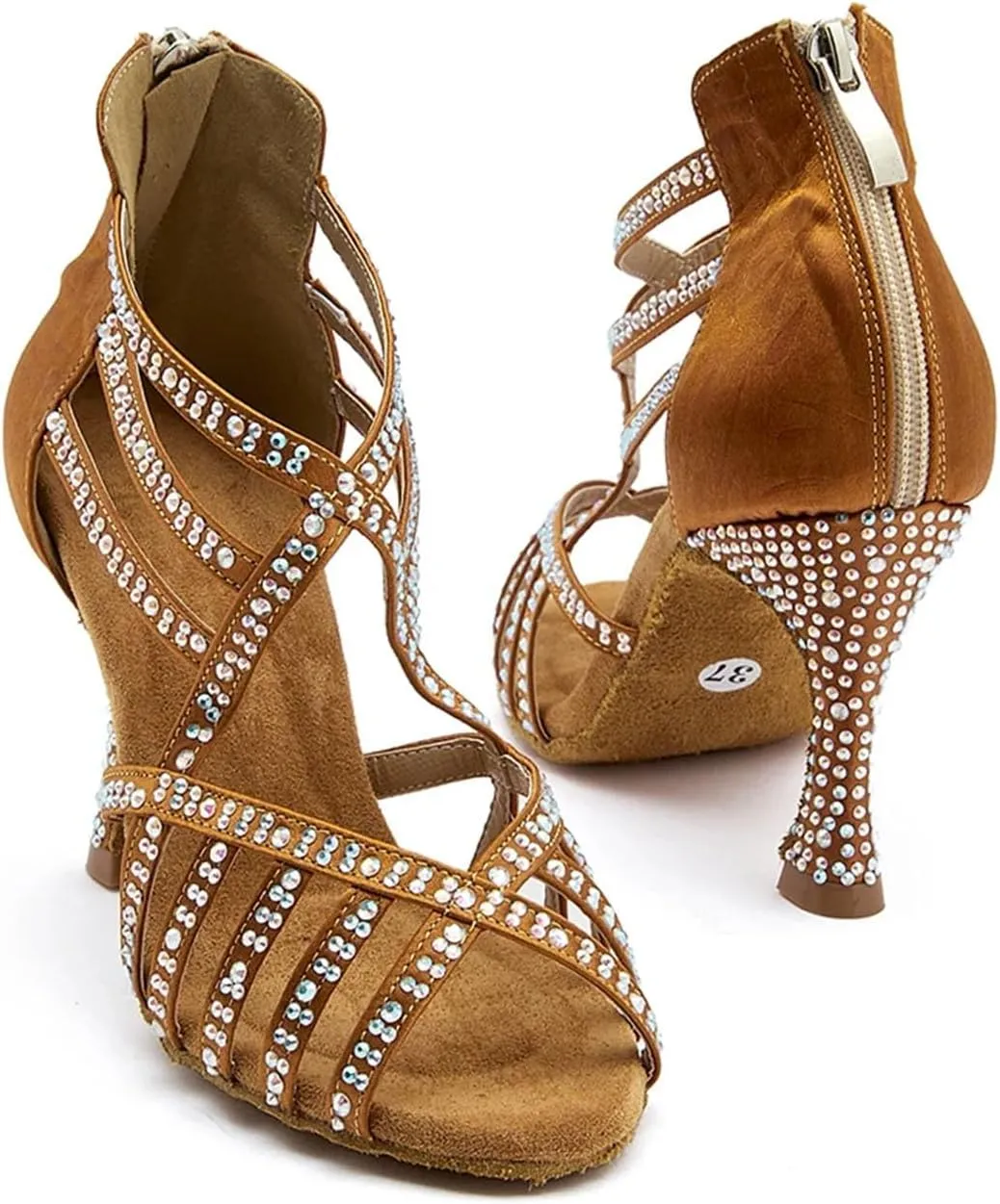 Women's Soft Bottom Latin Dance Shoes - Rhinestone Tango Salsa Ballroom Sandals, 5CM/2Inch Heel Height