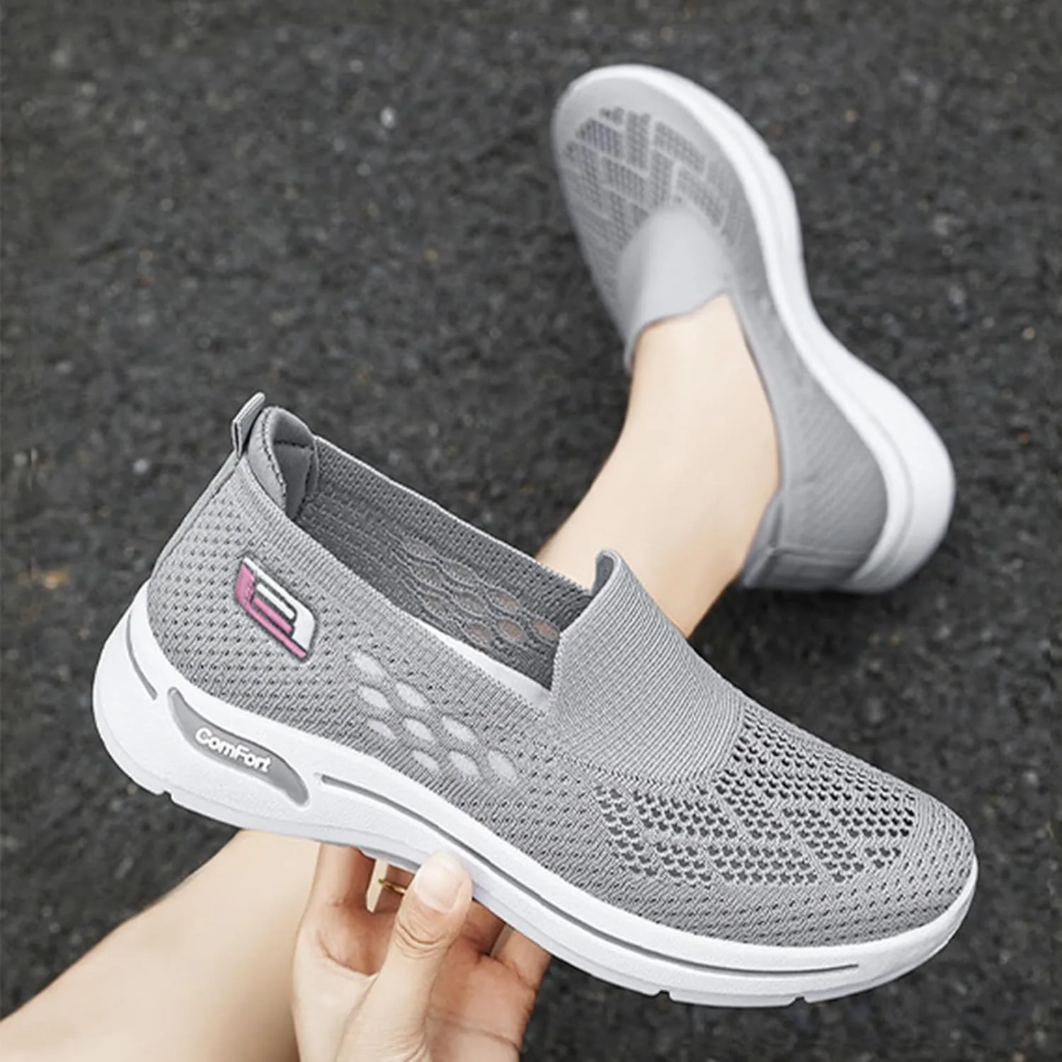 Womens Woven Orthopedic Breathable Soft Shoes Diabetic Foam Slip On Walking Shoes with Arch Support Mesh Anti-Skid Lightweight Sneakers for Women
