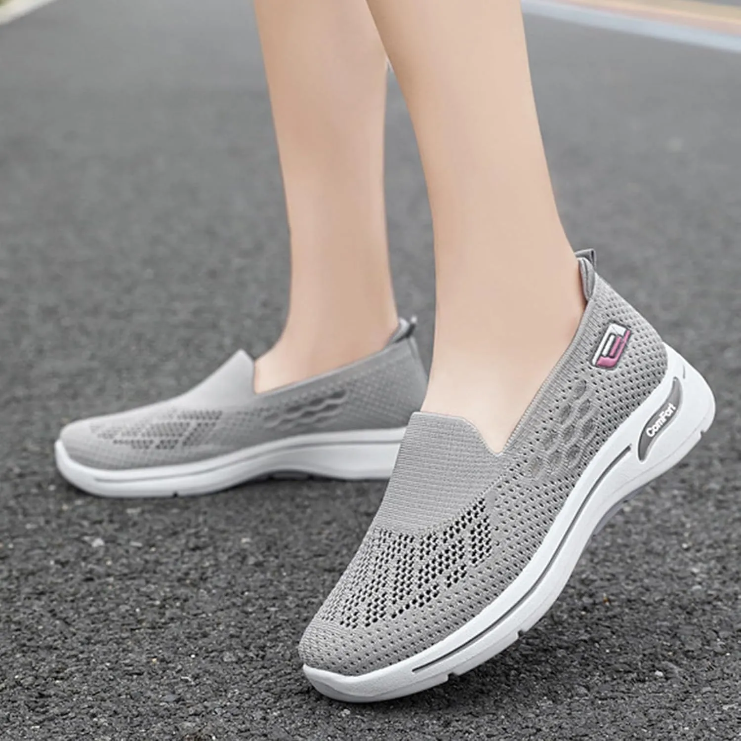 Womens Woven Orthopedic Breathable Soft Shoes Diabetic Foam Slip On Walking Shoes with Arch Support Mesh Anti-Skid Lightweight Sneakers for Women