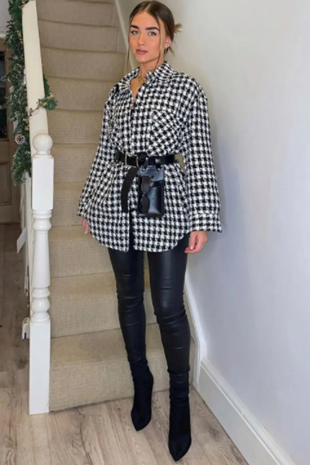 Wren White and Black Check Print Tweed Shacket