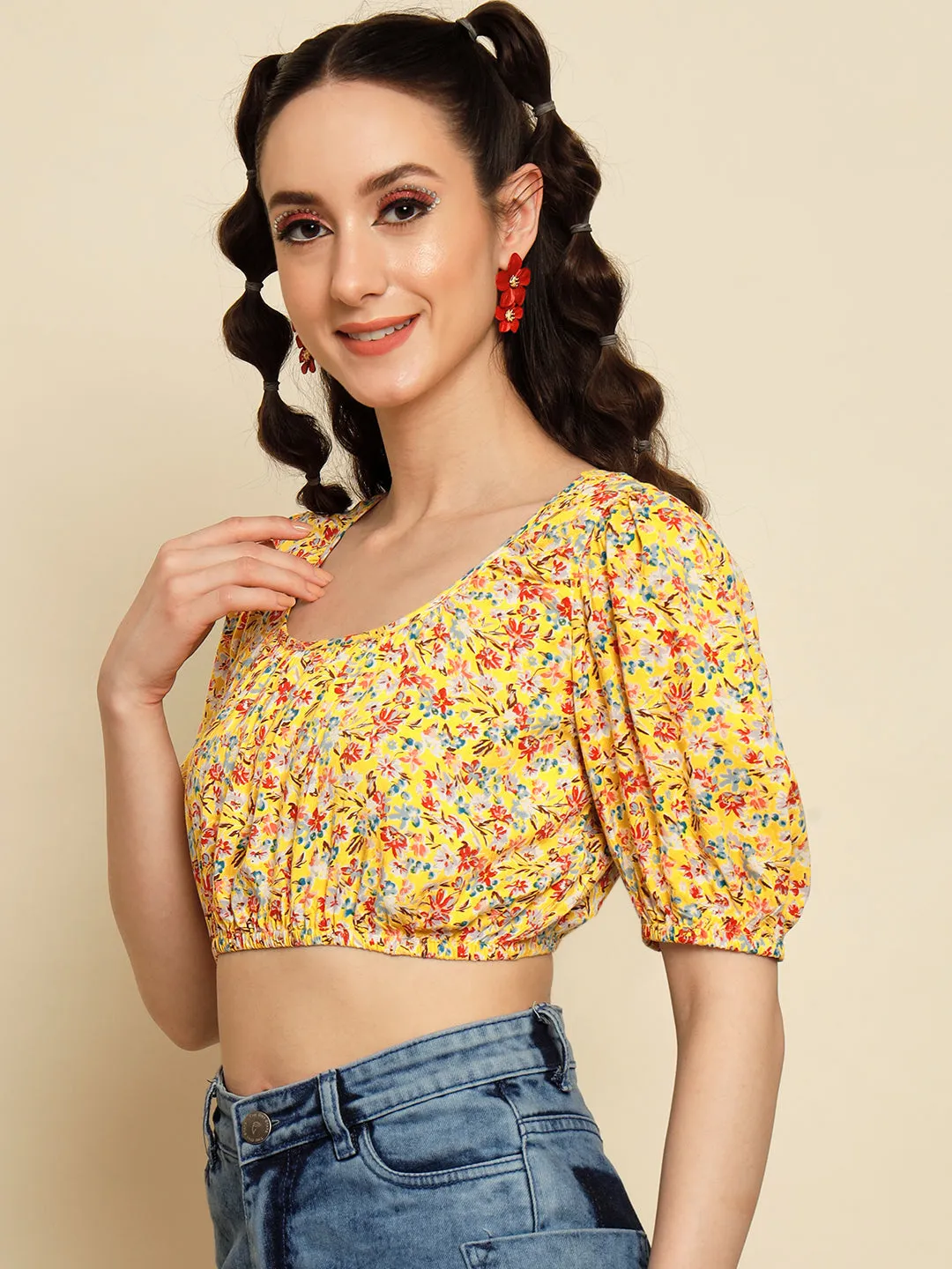 Yellow Floral Printed Top