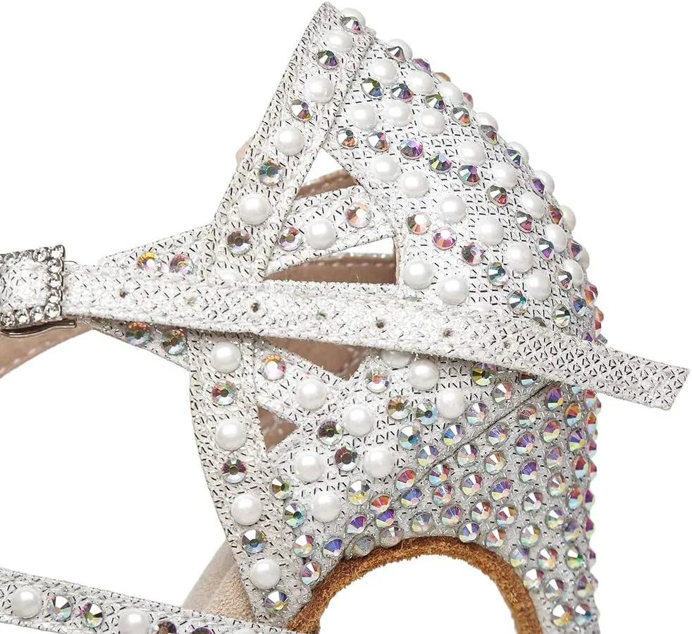 YKXLM Women Dance Shoes Rhinestone Ballroom Latin Salsa Bachata Performance Dance Shoes Peep-Toe Model YCL429