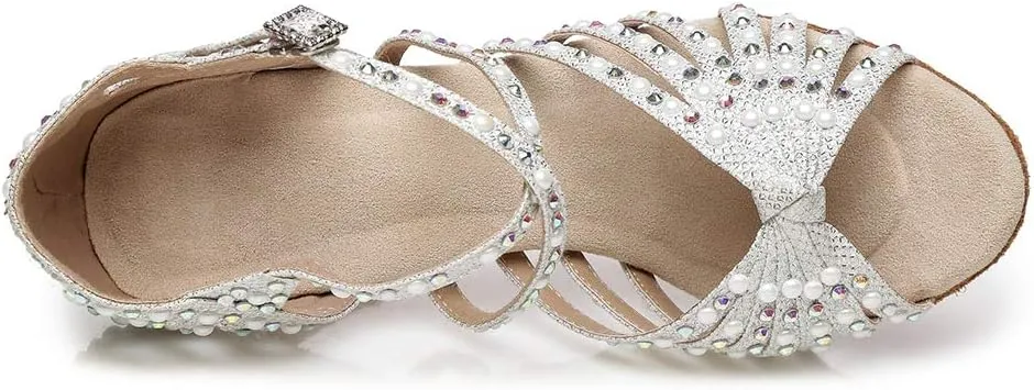 YKXLM Women Dance Shoes Rhinestone Ballroom Latin Salsa Bachata Performance Dance Shoes Peep-Toe Model YCL429
